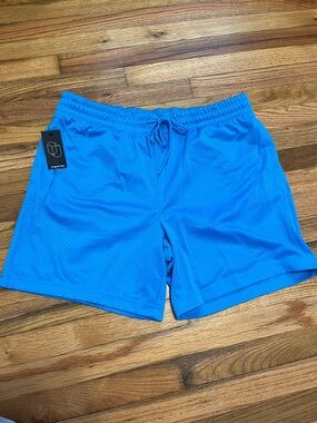 Men's 7" Mesh Shorts Original Use Turquoise Blue Size Large Drawstring Waist NWT
